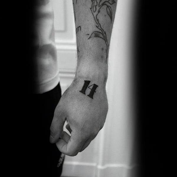 14 Mens Numbers Black Ink Hand Tattoo