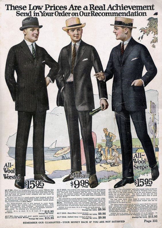 1920s Fashion Mens Suits Shopping Catalog Wool Worsted Mohair And All Wool Serge
