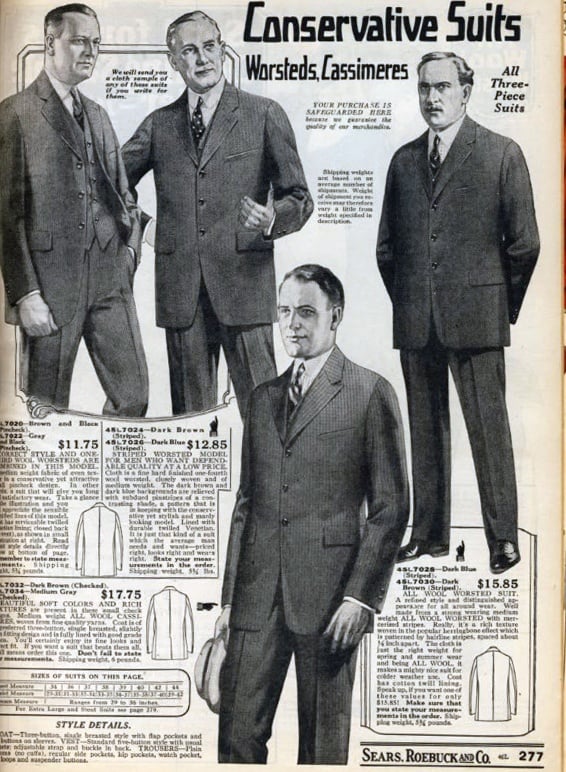 1920s Worsteds Cassimeres Three Peice Suits Fashion For Men Catalog