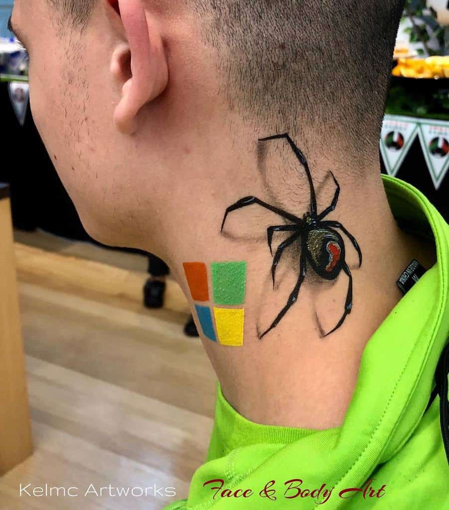 3D Spider Neck Tattoo kelmcilwain