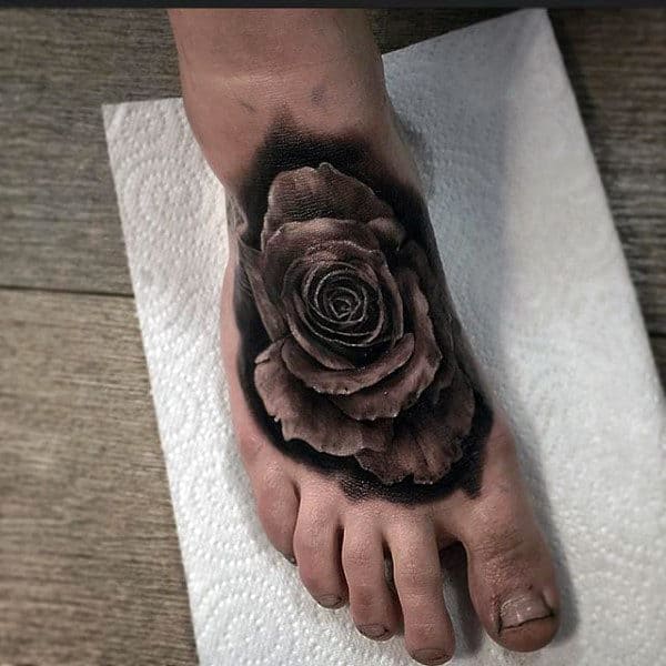 3D Black Rose Tattoos On Foot