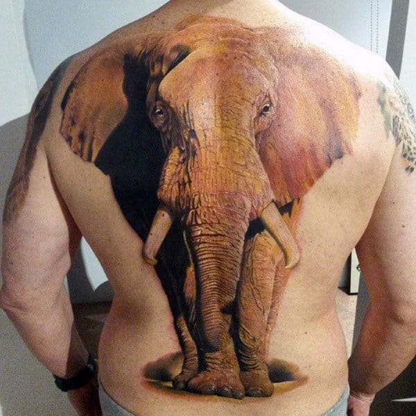 3D Brown Elephant Tattoo Males Back