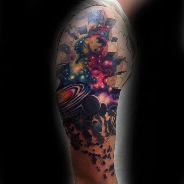 3D Cubes And Astronomy Tattoo Male Arms