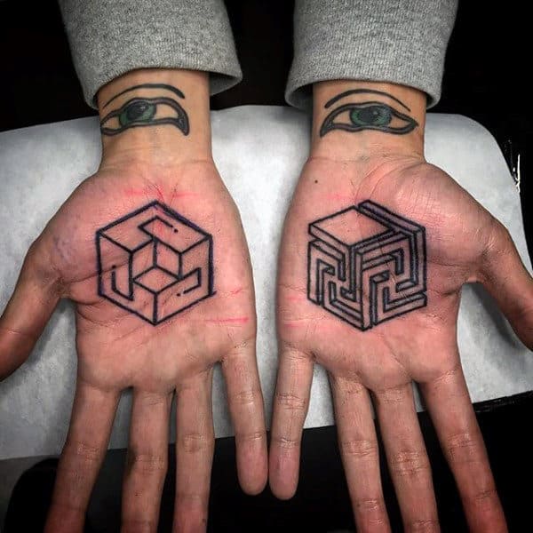 3D Cuboid Shaped Tattoo Male Palms