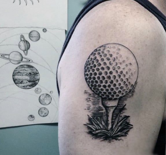 3D Dotted Grey Golf Ball Tattoos Mens Upper Arm