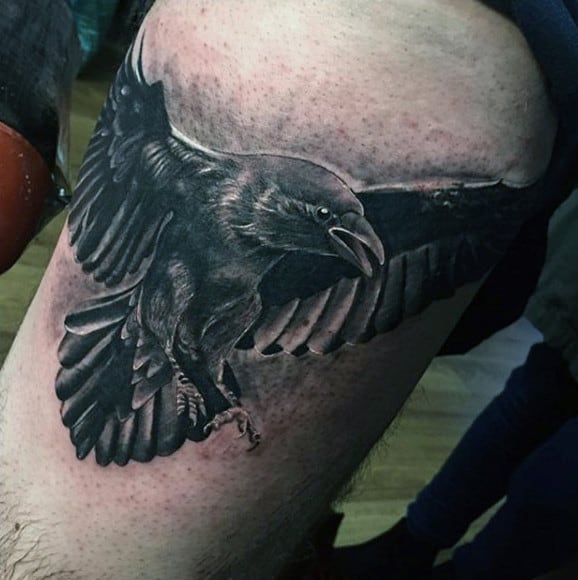 3D Grey Raven Tattoo On Upper Arms