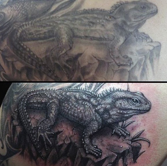 3D Lizard On Rock Tattoo Torso Men