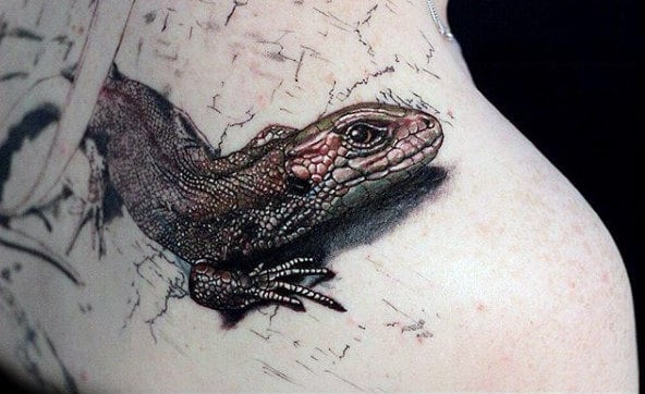 3D Lizard Tattoo With Scaly Skin For Men On Torso