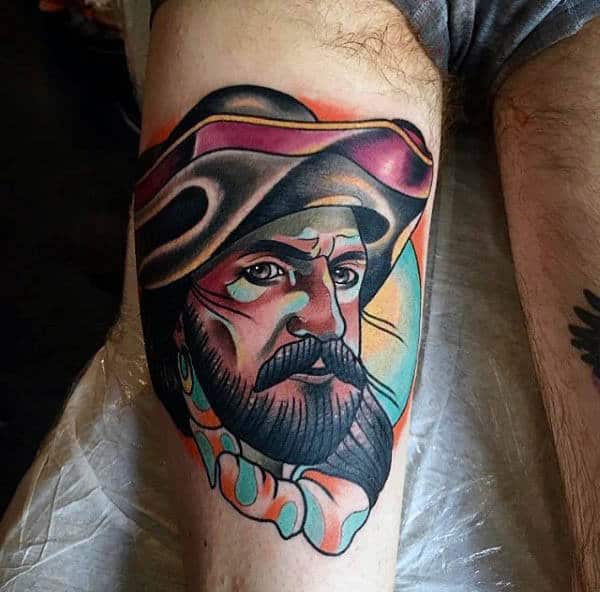 3D Man With Mustache Neo Traditional Tattoo