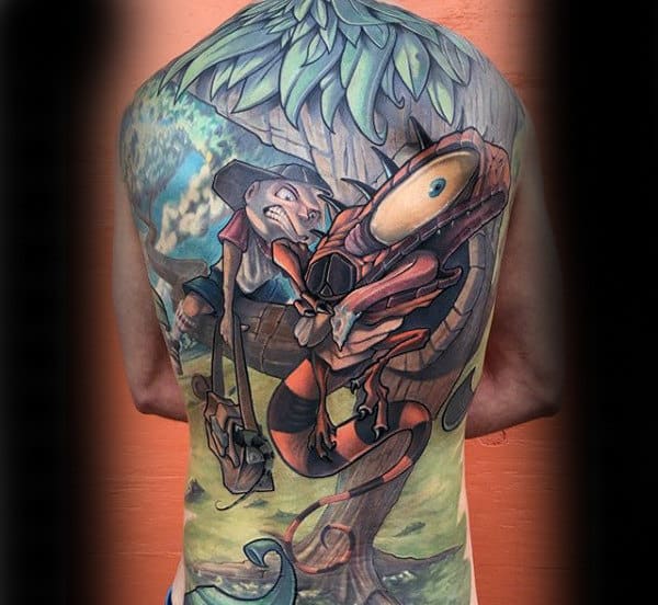 3D New School Tattoo Male Ful Back