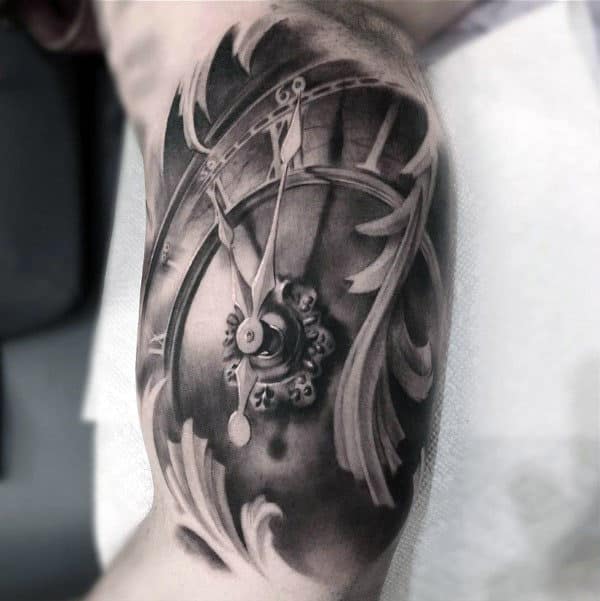 3D Old Clock Tattoo For Men Quarter Sleeve