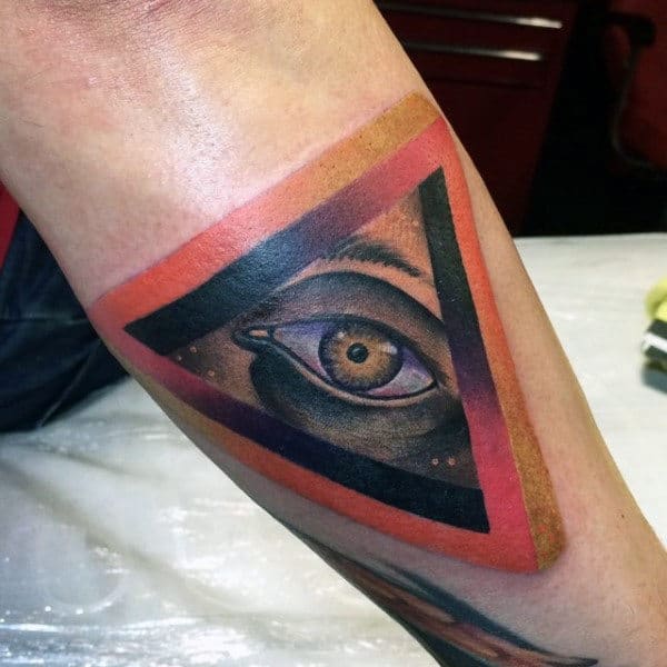 3D Pink Orange Triangle Illuminati Tattoo For Guys Forearms