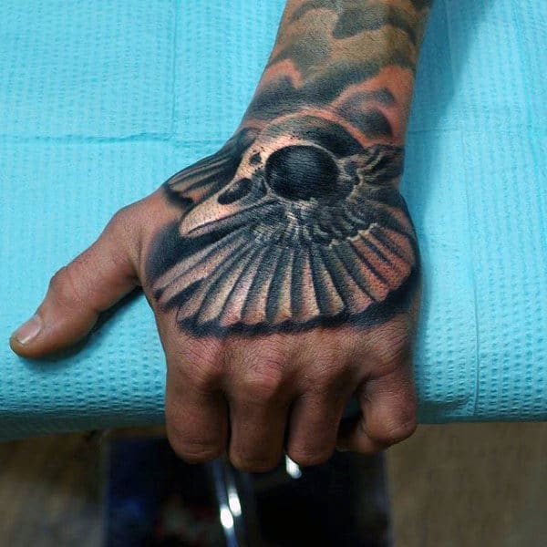 3D Sparrow Feathers Tattoo Mens Hands