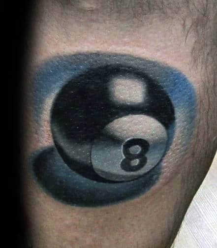 3d 8 Ball Tattoo On Man With Blue Shadow Background Design