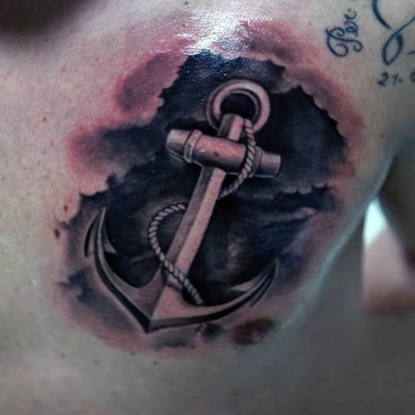 3d Anchor Tattoo Design Ideas For Men On Chest