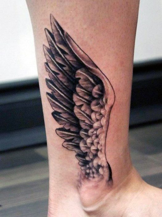 3d Angle Wing Ankle Tattoo Designs For Men