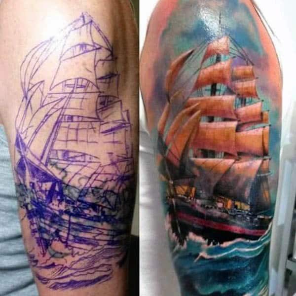3d Arm Sailboat Tattoos Artwork For Men