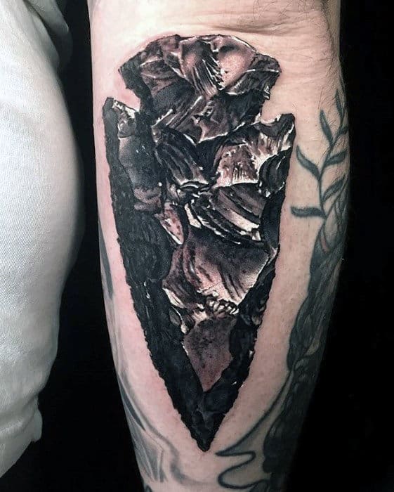 3d Arrowhead Mens Hyper Realistic Leg Tattoo