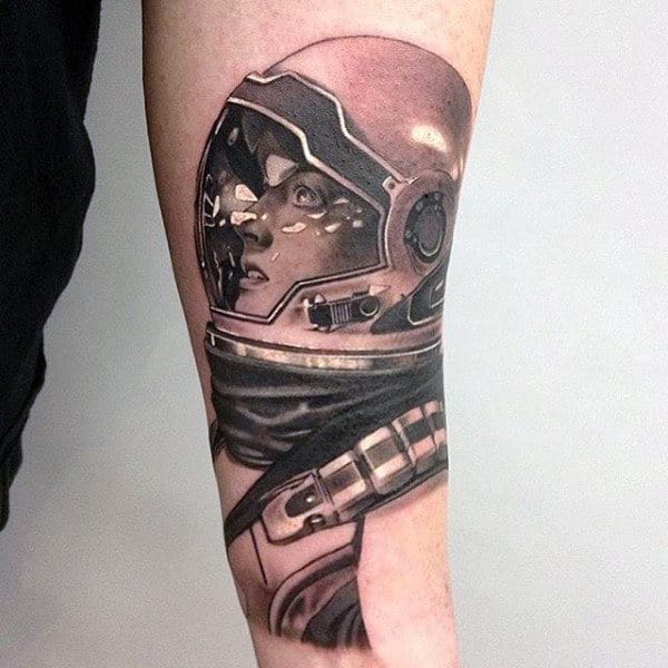 3d Astronaut Helmet Artistic Male Forearm Tattoos