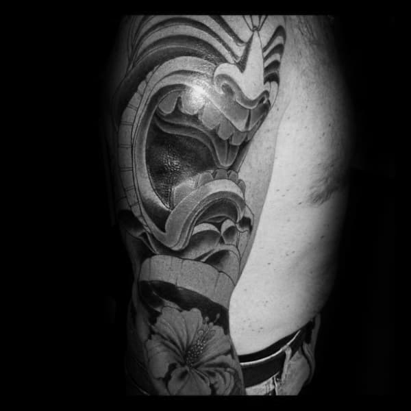 3d Awesome Guys Shaded Hibiscus Sleeve Tattoos