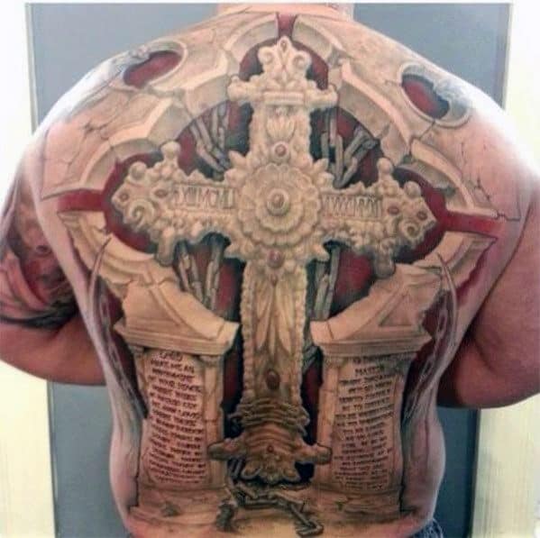 3d Badass Guys Full Back Stone And Chains Back Tattoo