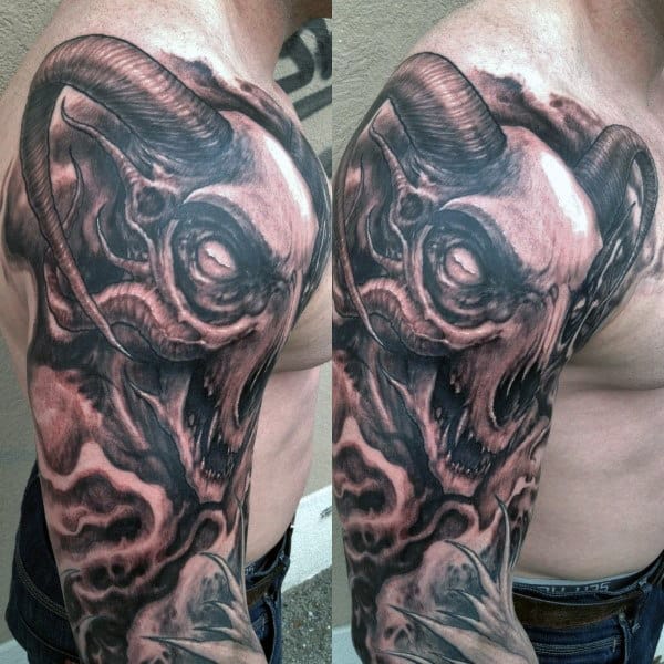 3d Baphomet Skull Mens Sleeve Tattoos
