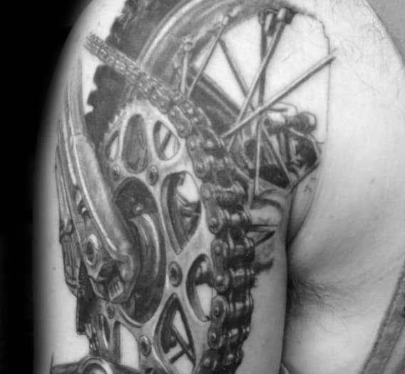 3d Bicycle Sprocket Mens Arm Tattoo
