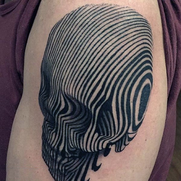 3d Black Line Skull Tattoo For Men On Arm
