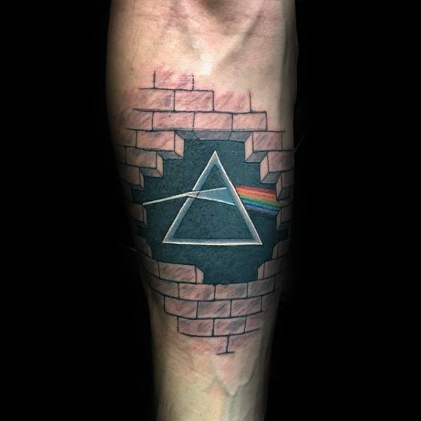 3d Brick Wall Inner Forearm Male Dark Side Of The Moon Tattoo Ideas
