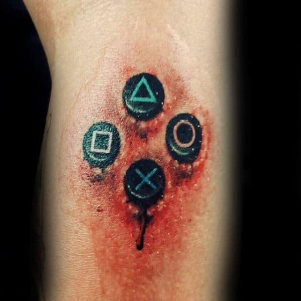 3d Buttons Arm Playstation Mens Tattoo Ideas