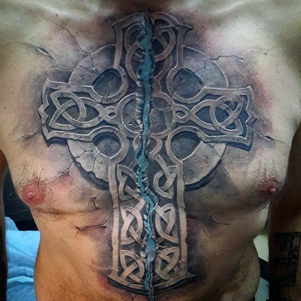 3d Celtic Knot Cross Guys Full Chest Cover Up Tattoos