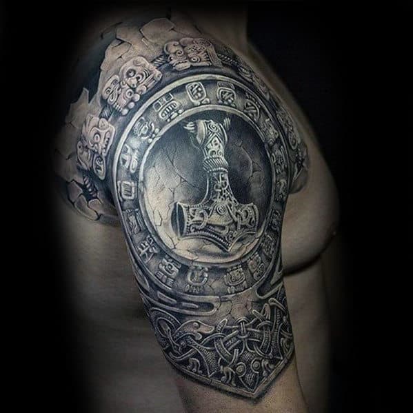 3d Celtic Thor Hammer Mens Half Sleeve Tattoos
