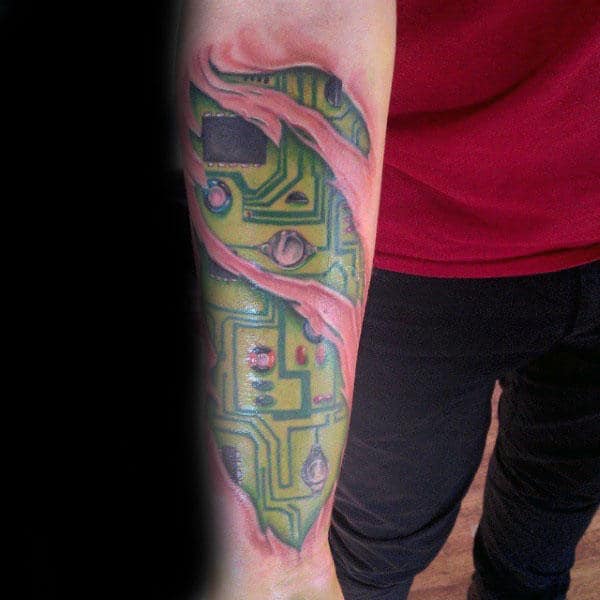 3d Circuit Board Male Tattoos On Inner Forearm