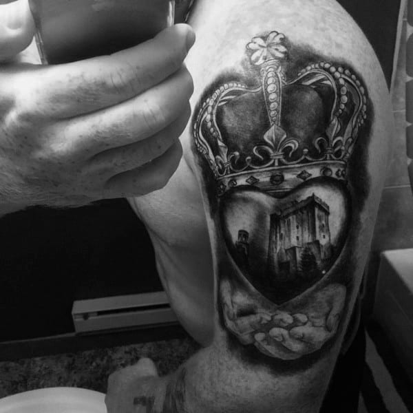 3d Claddagh Mens Tattoos On Upper Arm