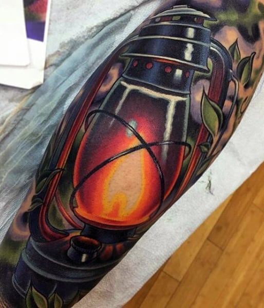 3d Colorful Lantern Mens Sleeve Tattoos