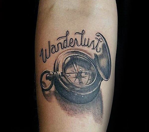 3d Compass Wanderlust Mens Inner Forearm Tattoo