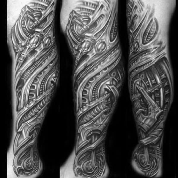 3d Cool Guys Shaded Black And Grey Ink Leg Sleeve Tattoo