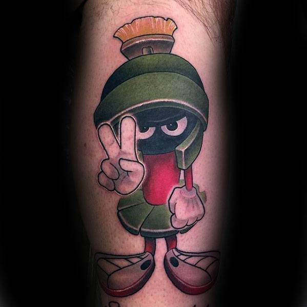 3d Cool Marvin The Martian Leg Tattoo On Gentleman