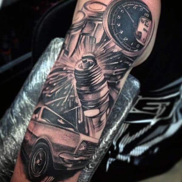 3d Coool Spark Plug Tattoo For Guys On Upper Arm