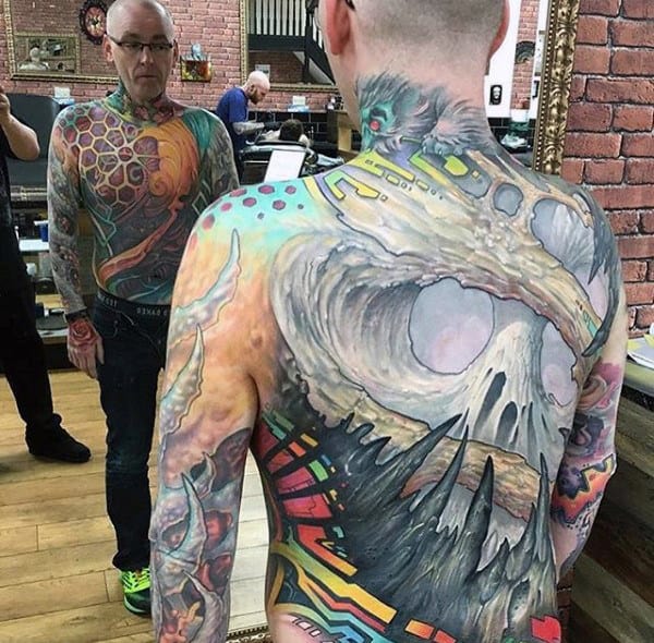 3d Crazy Mens Full Back Skull Tattoos