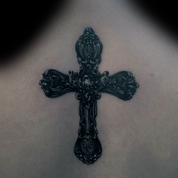 3d Cross Small Religious Decorative Mens Back Tattoos