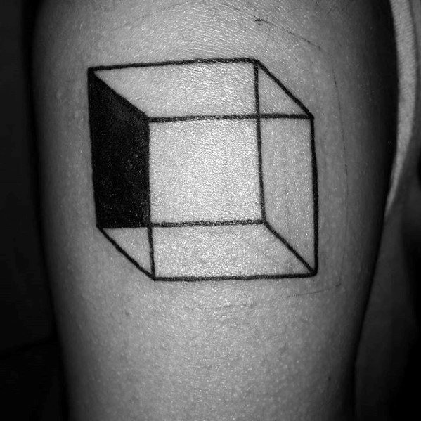 3d Cube Mens Simple Geometric Upper Arm Tattoo