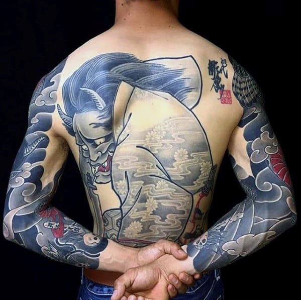 3d Demon Guys Japanese Back Tattoo