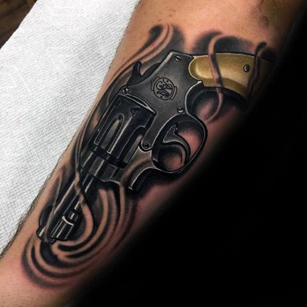 3d Different Creative Revovler Mens Inner Arm Tattoo