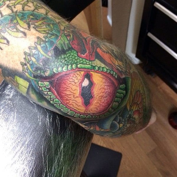 3d Dragon Eye Modern Guys Elbow Tattoo Ideas