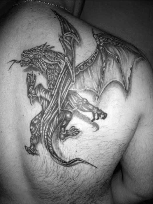 3d Dragon Male Soulder Blade Tattoo Design Ideas