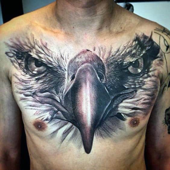 3d Eagle Beak Mens Chest Tattoos