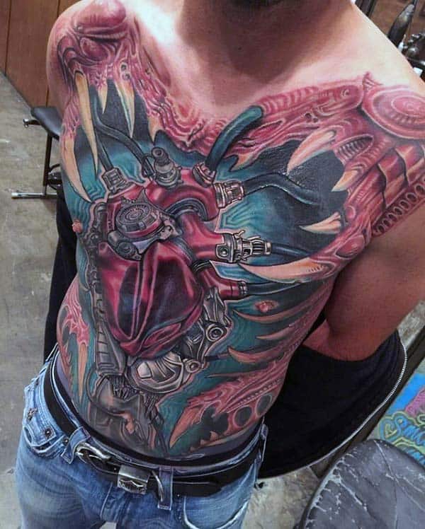 3d Exposed Heart Extreme Guys Full Back Tattoo Deisgns