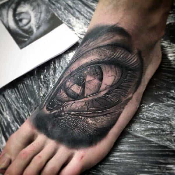 3d Extreme Eye Tattoo On Mans Foot