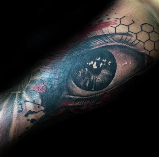 3d Eye Trash Polka Mens Arm Tattoos